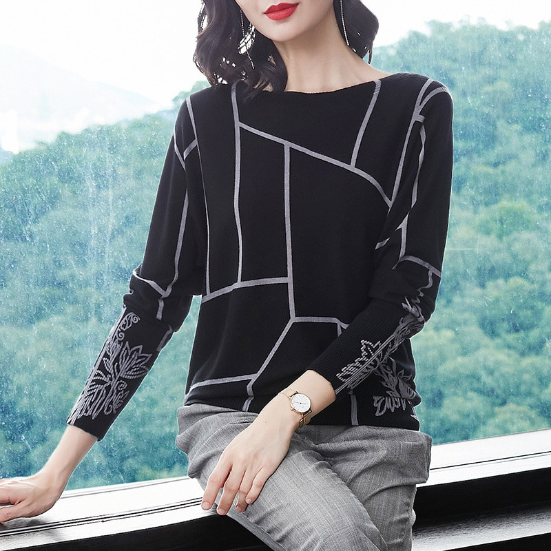 YISU Fashion Women Geometry Print Džemperis ar garām piedurknēm Džemperi Trikotāža Rudens ziema Puloveri augstas kvalitātes Trikotāžas džemperi