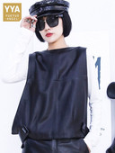 Sieviešu dabīgās ādas veste aitādas brīvi pieguļošs pulovers jaka bez piedurknēm Sieviešu rudens īsa ādas veste Ielu apģērba topi