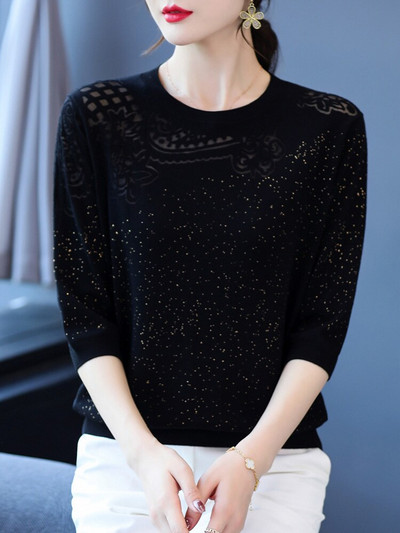 Sieviešu džemperi ar ziedu apdruku, 2022. gada jauns rudens sieviešu apģērbs, džemperis ar puspiedurknēm.