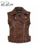 BlingBlingee 2022 Φθινόπωρο Χειμώνας Γυναικείο Γιλέκο Traf Αμάνικο Faux PU Δερμάτινο μπουφάν ποδηλάτης Crop Tops Γυναικείο γιλέκο με φερμουάρ