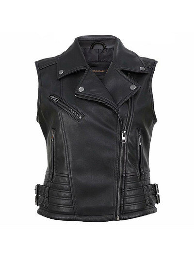 BlingBlingee 2022 Φθινόπωρο Χειμώνας Γυναικείο Γιλέκο Traf Αμάνικο Faux PU Δερμάτινο μπουφάν ποδηλάτης Crop Tops Γυναικείο γιλέκο με φερμουάρ