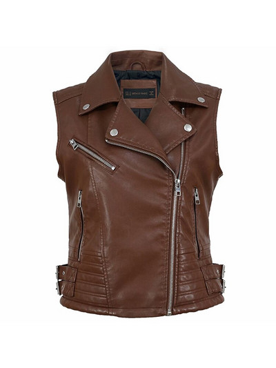 BlingBlingee 2022 Φθινόπωρο Χειμώνας Γυναικείο Γιλέκο Traf Αμάνικο Faux PU Δερμάτινο μπουφάν ποδηλάτης Crop Tops Γυναικείο γιλέκο με φερμουάρ