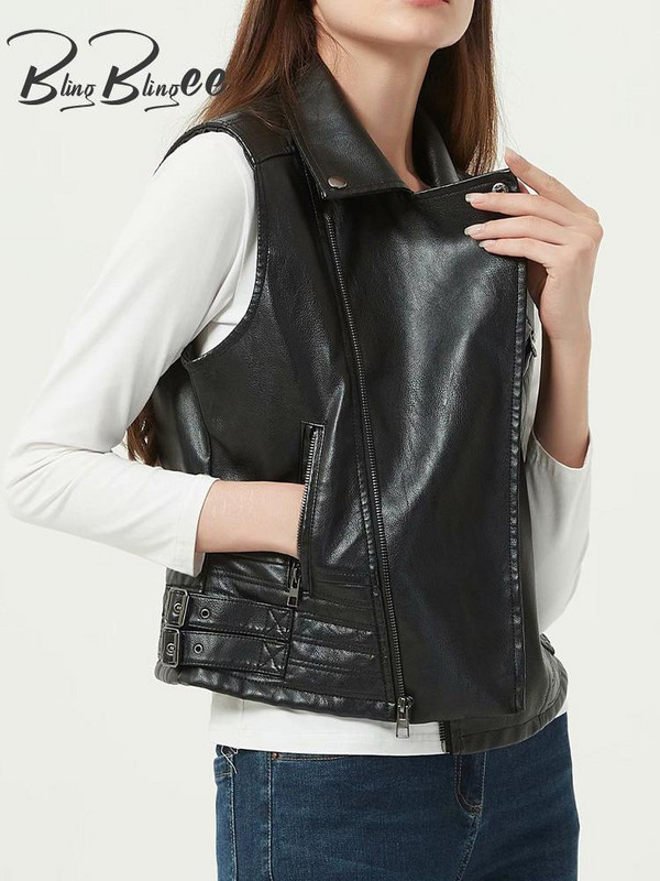 BlingBlingee 2022 Φθινόπωρο Χειμώνας Γυναικείο Γιλέκο Traf Αμάνικο Faux PU Δερμάτινο μπουφάν ποδηλάτης Crop Tops Γυναικείο γιλέκο με φερμουάρ