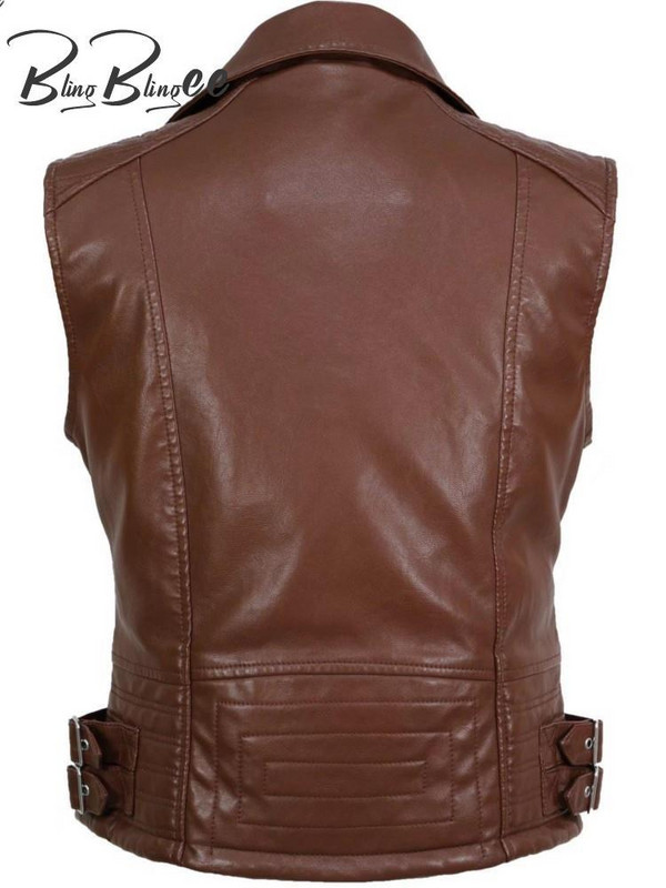 BlingBlingee 2022 Φθινόπωρο Χειμώνας Γυναικείο Γιλέκο Traf Αμάνικο Faux PU Δερμάτινο μπουφάν ποδηλάτης Crop Tops Γυναικείο γιλέκο με φερμουάρ