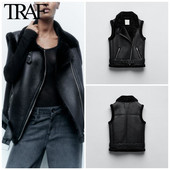 TRAF Za Γυναικεία Μόδα Χειμώνας Νέο αμάνικο γιλέκο με φερμουάρ Locomotive Top Chic Γυναικείο Casual Suede γούνινο γιλέκο all-in-one