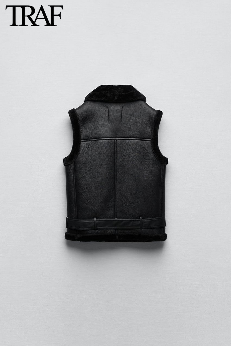 TRAF Za Γυναικεία Μόδα Χειμώνας Νέο αμάνικο γιλέκο με φερμουάρ Locomotive Top Chic Γυναικείο Casual Suede γούνινο γιλέκο all-in-one