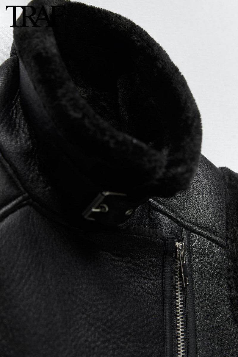 TRAF Za Γυναικεία Μόδα Χειμώνας Νέο αμάνικο γιλέκο με φερμουάρ Locomotive Top Chic Γυναικείο Casual Suede γούνινο γιλέκο all-in-one