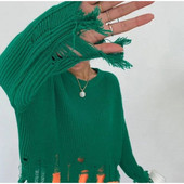 Pleteni ženski pulover s resicama, s poderanim rubom, jesen-zima 2022. Labavi ležerni ženski pulover, modni ženski džemper dugih rukava s O-izrezom