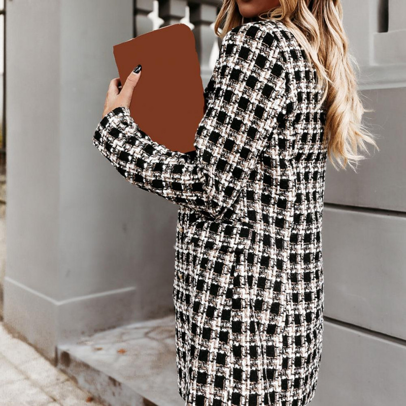 Kaput Topla ženska gornja odjeća srednje duljine za zimu Svečane jakne Gornje gornje odjeće na kockice