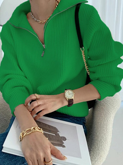 Sieviešu ziemas džemperis ar garām piedurknēm Trikotāžas džemperi Liela izmēra bruņurupuču rāvējslēdzēji Brīvi, cieti, nolaižami sieviešu džemperi