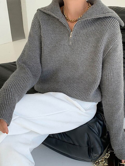 Sieviešu ziemas džemperis ar garām piedurknēm Trikotāžas džemperi Liela izmēra bruņurupuču rāvējslēdzēji Brīvi, cieti, nolaižami sieviešu džemperi