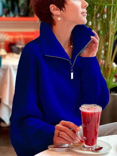 Sieviešu ziemas džemperis ar garām piedurknēm Trikotāžas džemperi Liela izmēra bruņurupuču rāvējslēdzēji Brīvi, cieti, nolaižami sieviešu džemperi