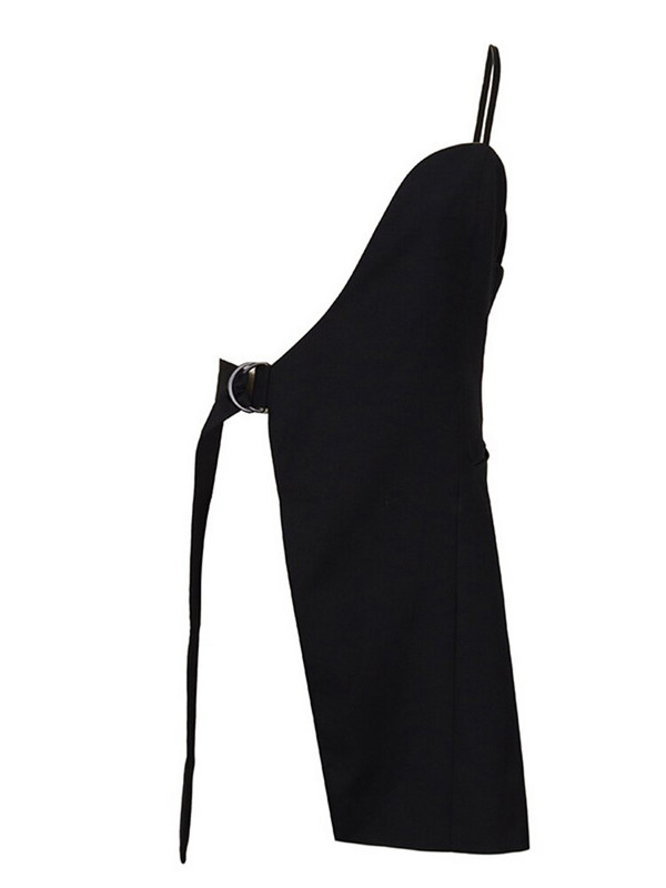 [EAM] Γυναικεία χαλαρή εφαρμογή μαύρο ακανόνιστο γιλέκο με βελονιά επίδεσμο Νέο γιακά V αμάνικο Fashion Tide Άνοιξη φθινόπωρο 2022 1DA977