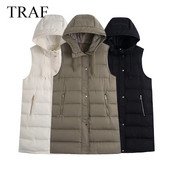 TRAF Ženska zimska jakna Prsluk Topli debeli kaput Ženska starinska gornja odjeća bez rukava s kapuljačom i džepnim prslukom s patentnim zatvaračem Chic Topovi