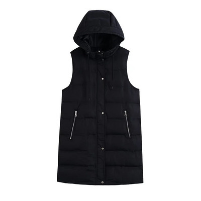 TRAF Ženska zimska jakna Prsluk Topli debeli kaput Ženska starinska gornja odjeća bez rukava s kapuljačom i džepnim prslukom s patentnim zatvaračem Chic Topovi