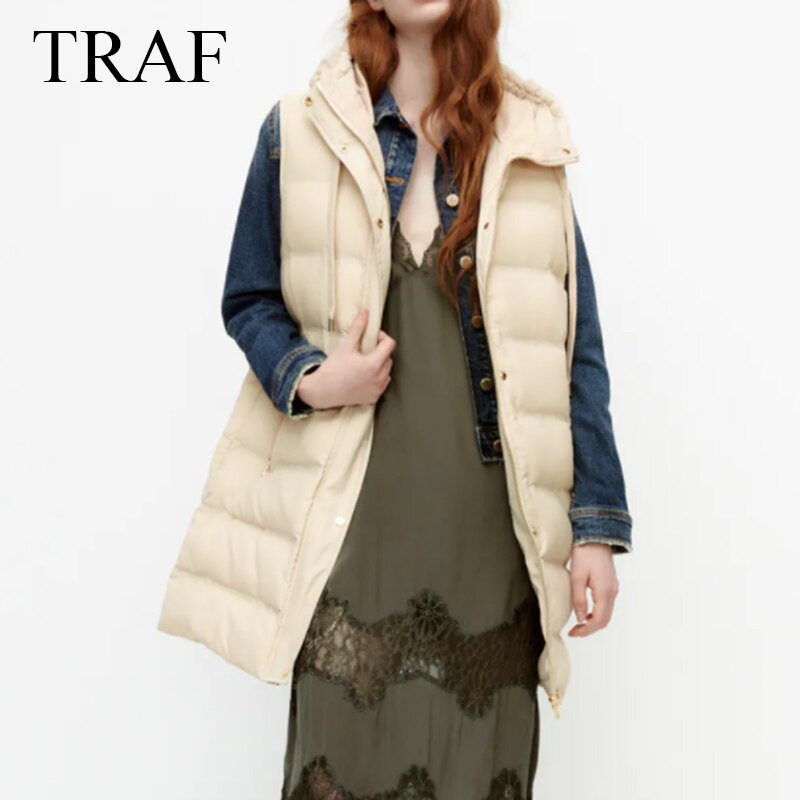 TRAF Ženska zimska jakna Prsluk Topli debeli kaput Ženska starinska gornja odjeća bez rukava s kapuljačom i džepnim prslukom s patentnim zatvaračem Chic Topovi