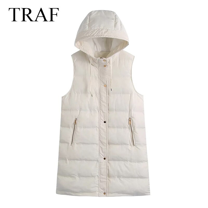TRAF Ženska zimska jakna Prsluk Topli debeli kaput Ženska starinska gornja odjeća bez rukava s kapuljačom i džepnim prslukom s patentnim zatvaračem Chic Topovi