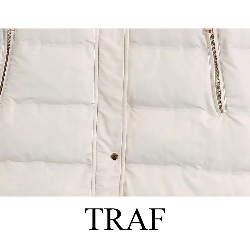 TRAF Ženska zimska jakna Prsluk Topli debeli kaput Ženska starinska gornja odjeća bez rukava s kapuljačom i džepnim prslukom s patentnim zatvaračem Chic Topovi