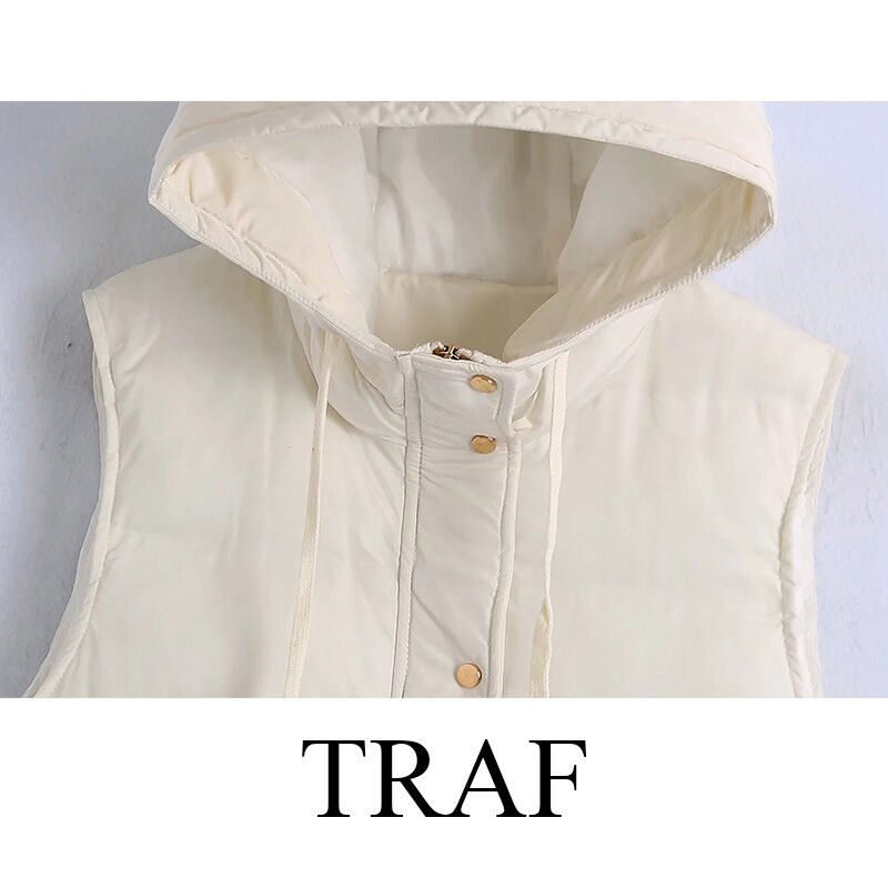 TRAF Ženska zimska jakna Prsluk Topli debeli kaput Ženska starinska gornja odjeća bez rukava s kapuljačom i džepnim prslukom s patentnim zatvaračem Chic Topovi