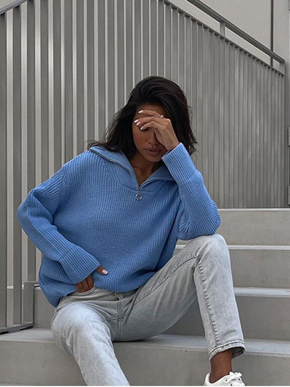 Téli női cipzáras gallér garbós pulóverek túlméretezett retro puha vastag meleg pulóverek női alap kötött pulóverek nőknek