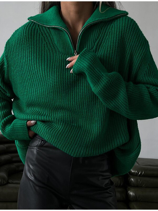 Téli női cipzáras gallér garbós pulóverek túlméretezett retro puha vastag meleg pulóverek női alap kötött pulóverek nőknek