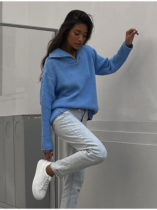 Téli női cipzáras gallér garbós pulóverek túlméretezett retro puha vastag meleg pulóverek női alap kötött pulóverek nőknek