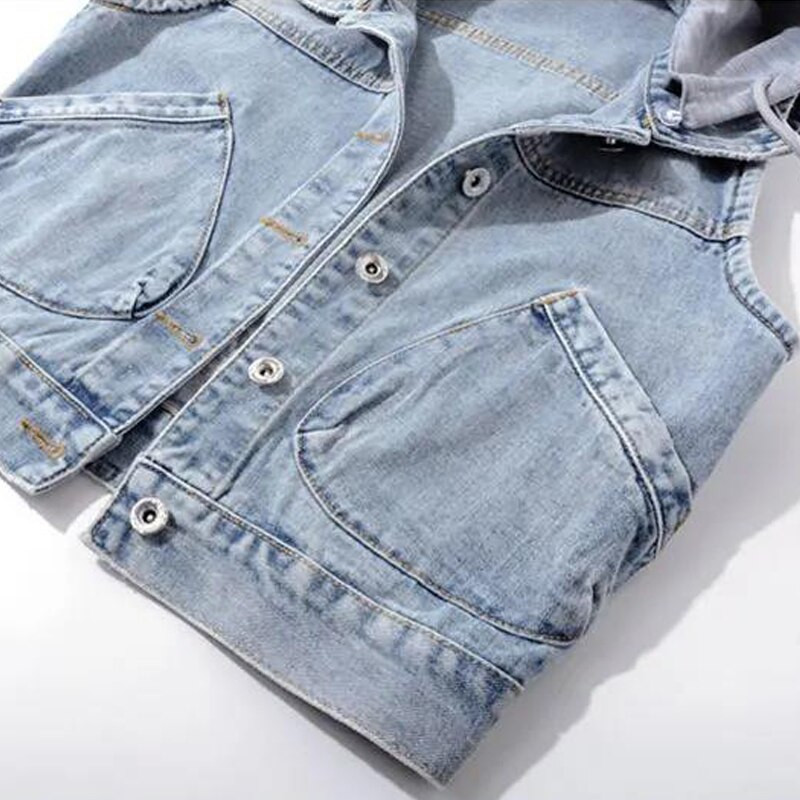 Γυναικείο τζιν γιλέκο με κουκούλα plus size 2022 άνοιξη και φθινόπωρο νέα κορεατική έκδοση σχέδιο μόδας αίσθηση κέντημα casual κοντό παλτό