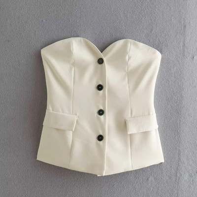 TRAF 2022 sieviešu uzvalku veste, retro stila plāna korsete bez piedurknēm, vienrindas ar kabatām virsdrēbēm, eleganti vestu topi