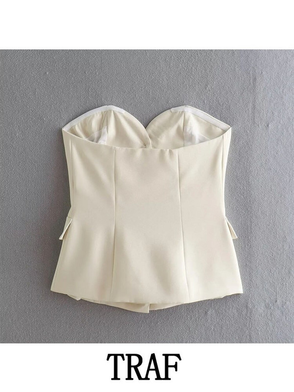TRAF 2022 sieviešu uzvalku veste, retro stila plāna korsete bez piedurknēm, vienrindas ar kabatām virsdrēbēm, eleganti vestu topi