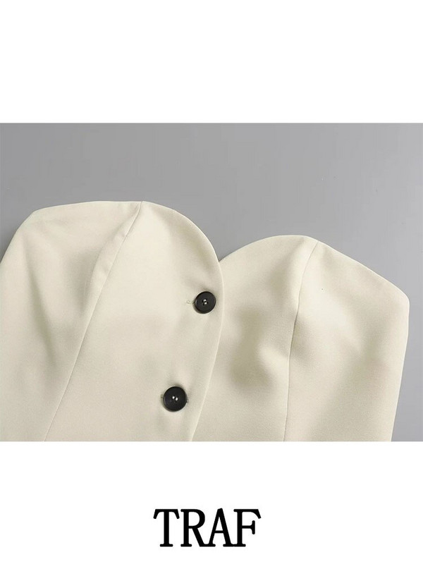 TRAF 2022 sieviešu uzvalku veste, retro stila plāna korsete bez piedurknēm, vienrindas ar kabatām virsdrēbēm, eleganti vestu topi