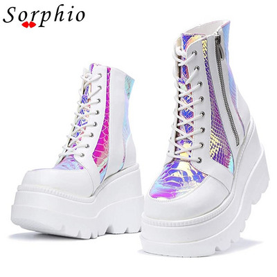 Πλατφόρμα μόδας Γυναικείες μπότες ροζ φερμουάρ που αλλάζουν με κορδόνια γοτθικά παπούτσια Γυναικεία casual άνετα δημοφιλή