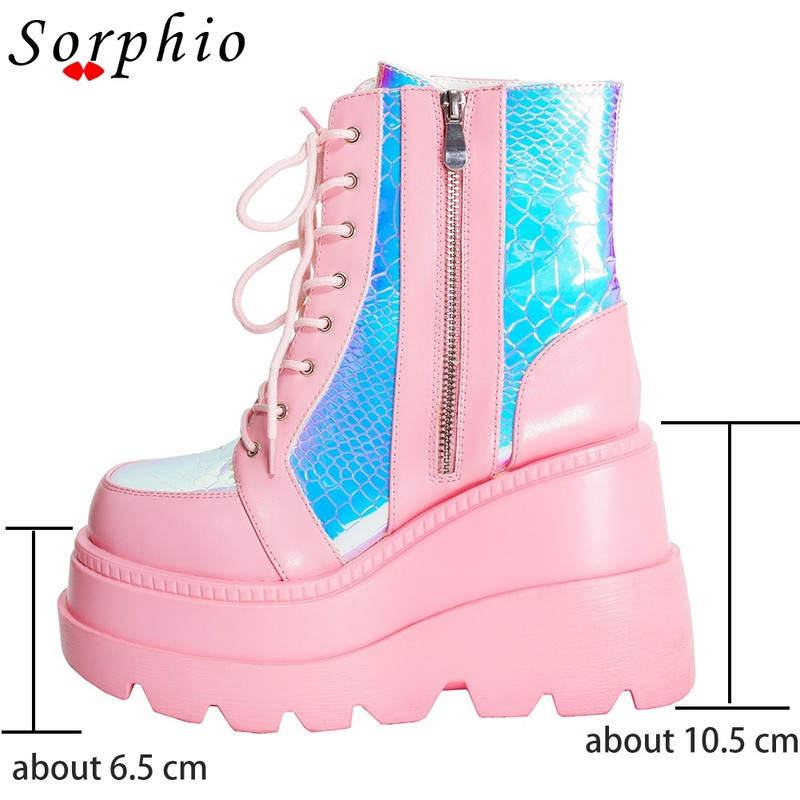 Πλατφόρμα μόδας Γυναικείες μπότες ροζ φερμουάρ που αλλάζουν με κορδόνια γοτθικά παπούτσια Γυναικεία casual άνετα δημοφιλή