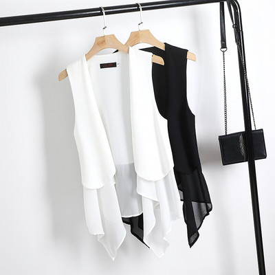 Neregulāras vasaras sieviešu šifona veste virsdrēbes korejiešu stila sieviešu veste 2022. gada jauna mode, plānas jakas bez piedurknēm