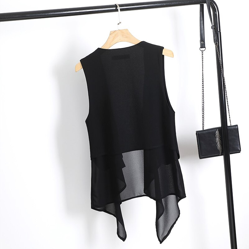 Neregulāras vasaras sieviešu šifona veste virsdrēbes korejiešu stila sieviešu veste 2022. gada jauna mode, plānas jakas bez piedurknēm