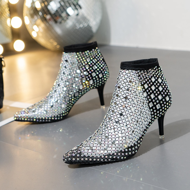 Μόδα με κρύσταλλο διάφανο πλέγμα PVC μποτάκια γυναικεία ψηλοτάκουνα γυναικεία παπούτσια Zapatos De Mujer