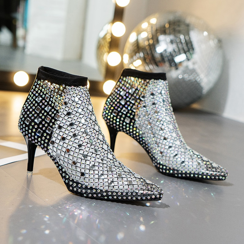 Μόδα με κρύσταλλο διάφανο πλέγμα PVC μποτάκια γυναικεία ψηλοτάκουνα γυναικεία παπούτσια Zapatos De Mujer