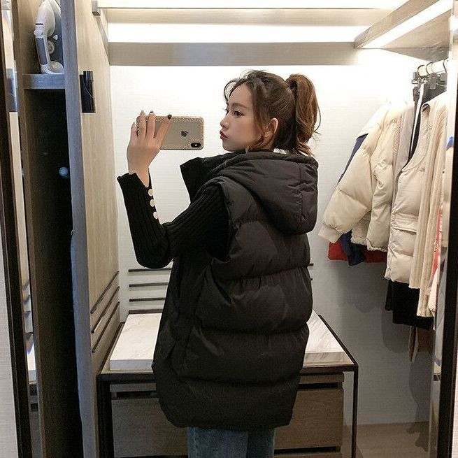 Jesen Zima Ženske pamučne prslučne jakne s kapuljačom Ležerni topli, debeli široki prsluk Ženski čvrsti šešir bez rukava, prsluk i kapa