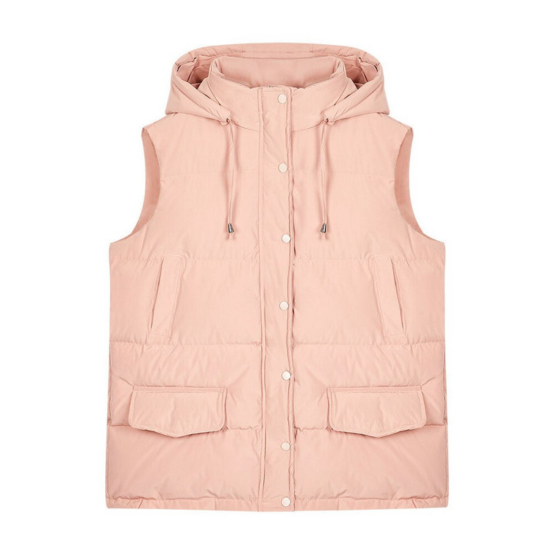 Jesen Zima Ženske pamučne prslučne jakne s kapuljačom Ležerni topli, debeli široki prsluk Ženski čvrsti šešir bez rukava, prsluk i kapa