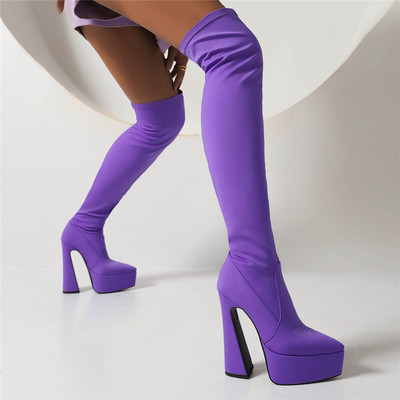 Zīmols RIBETRINI Sieviešu platformas zābaki Augsti papēži Luksusa zeķes Elastīgie zābaki Rudens zābaki Kurpes