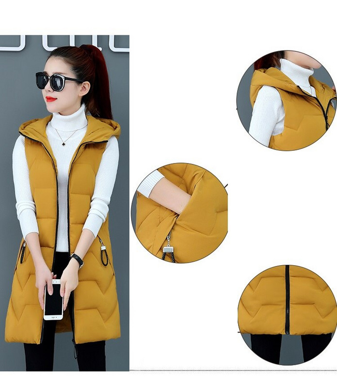 Vangull sieviešu kokvilnas veste rudens ziemas veste ar kapuci silta gara veste ciets mētelis rāvējslēdzējs bez piedurknēm dūnu apģērba veste