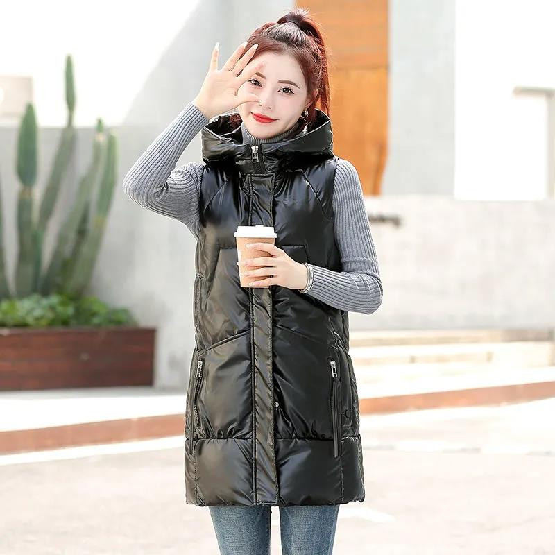 2022. gada jauna modes kokvilnas polsterēta jaka veste, spilgts mētelis sieviešu rudens ziemas brīvas siltas jakas ar kapuci sieviešu veste