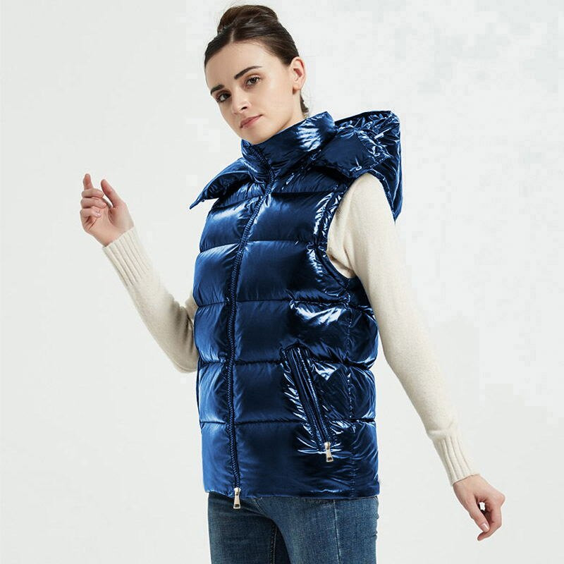 Eiropas Amerika modes sudraba sieviešu veste rudens ziemas kapuci jaka bez piedurknēm silta ziemas ūdensizturīga veste 2022 jaunums