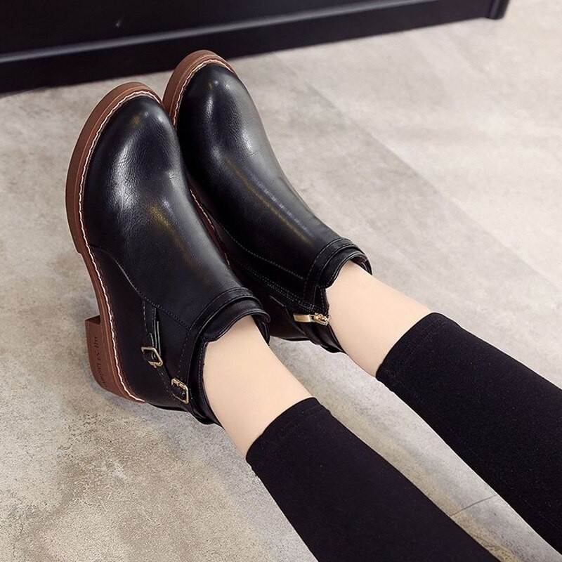 Νέες γυναικείες μπότες Γυναικείες μπότες ρετρό πλατφόρμα Γυναικεία παπούτσια με στρογγυλή μέση (3cm-5cm) Γυναικεία παπούτσια Zapatos De Mujer