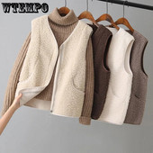 Modni prsluci od umjetne janjeće vune, jednobojni topli prsluci bez rukava s V-izrezom, bež kaveni prsluci Ženski vanjski prsluci u korejskom stilu jesen i zima