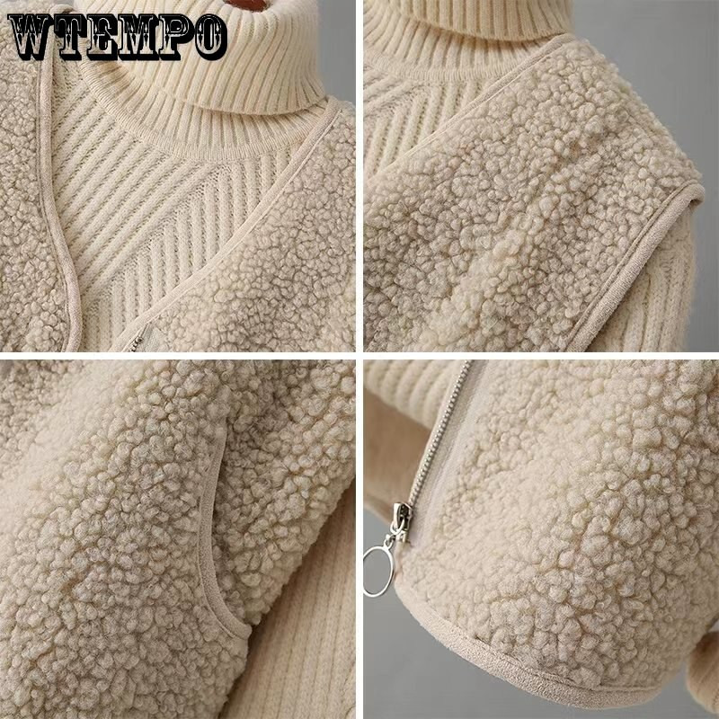 Modni prsluci od umjetne janjeće vune, jednobojni topli prsluci bez rukava s V-izrezom, bež kaveni prsluci Ženski vanjski prsluci u korejskom stilu jesen i zima