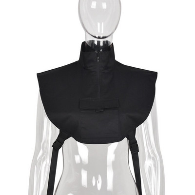 Καλοκαίρι 2022 Γυναικεία γιλέκα Crop Μπουφάν μαύρο με φερμουάρ γιακά με αγκράφα Ζώνη Cargo Αμάνικα παλτό Streetwear Tank Tops Y2k Πανί