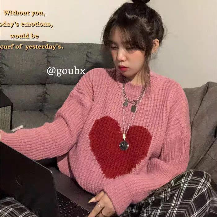 αγάπη πουλόβερ γυναικεία μόδα στρογγυλή λαιμόκοψη χρώμα μπλοκ μακρυμάνικο πουλόβερ πουλόβερ φαρδύ πλεκτό ευέλικτο τοπ υπερμεγέθη πουλόβερ