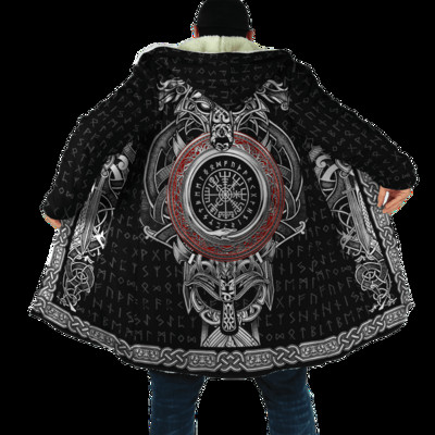 Χειμερινή μόδα Ανδρικός μανδύας με κουκούλα Viking Tattoo Wolf 3D Εκτύπωση Χοντρό Fleece Winter Break Unisex Casual ζεστός μανδύας με κουκούλα DP04