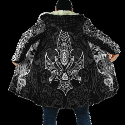 Χειμερινή μόδα Ανδρικός μανδύας με κουκούλα Viking Tattoo Wolf 3D Εκτύπωση Χοντρό Fleece Winter Break Unisex Casual ζεστός μανδύας με κουκούλα DP04