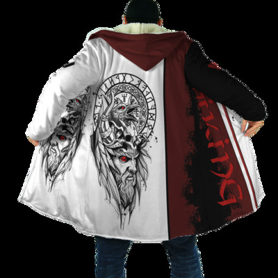 Χειμερινή μόδα Ανδρικός μανδύας με κουκούλα Viking Tattoo Wolf 3D Εκτύπωση Χοντρό Fleece Winter Break Unisex Casual ζεστός μανδύας με κουκούλα DP04